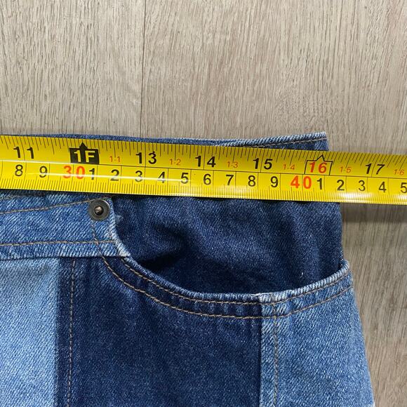 Y2K Denim Jean Skirt Knee Length D’Mode Classix Size 11 Patchwork Front Slit - Picture 5 of 7